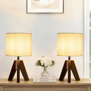 Booniture Set of 2 Tripod Table Lamps, Dimmable, Boho Modern Nightstand Lamps for Bedroom Living Room Office