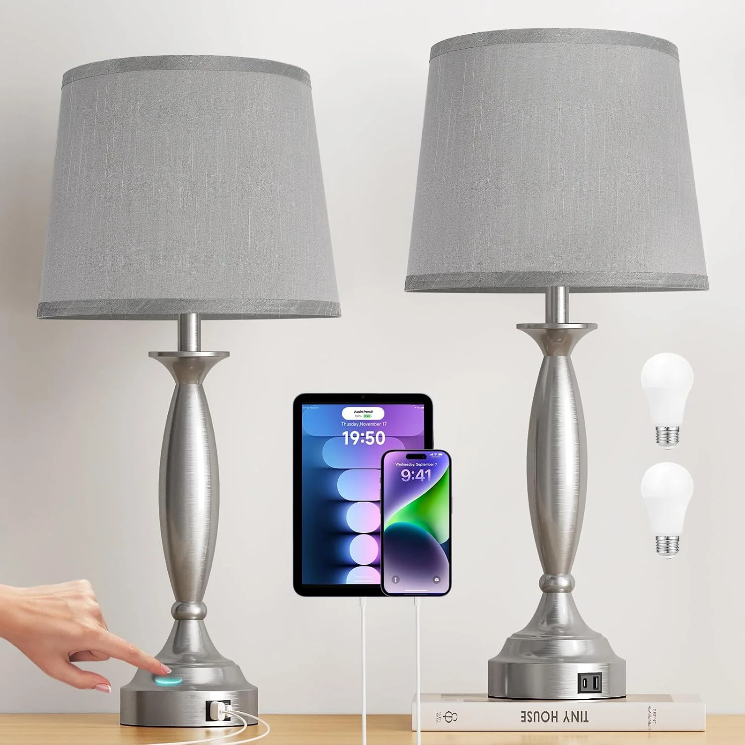 Seealle Touch Bedside Lamps for Nightstand Set of 2, Dimmable, Bulb Included - Image 3