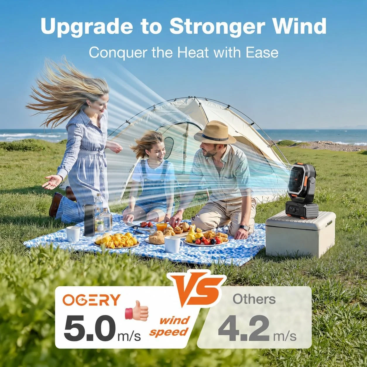 OGERY Portable Fan Rechargeable, 30000mAh Camping Fan for Tent, RV & Outdoor with Up to 322H Runtime - Image 5