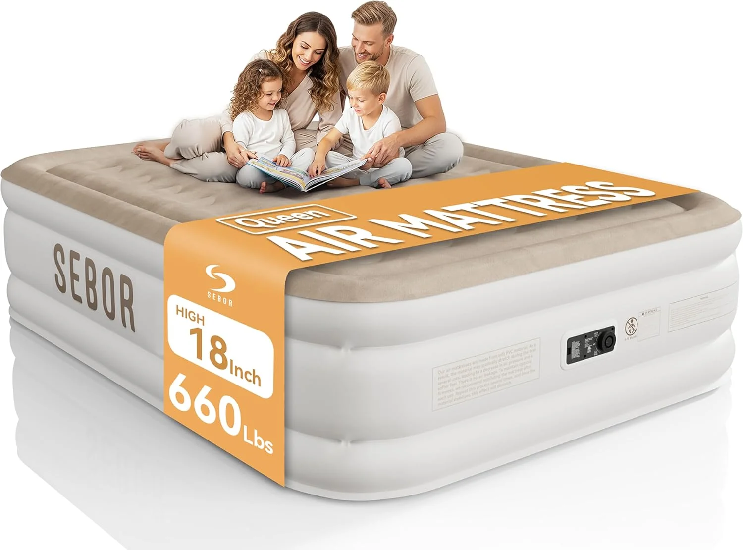 Sebor Air Mattress with Built-in Pump, Comfortable Self-Inflating Air Mattress with High-Speed Pump, 18 Twin XL)