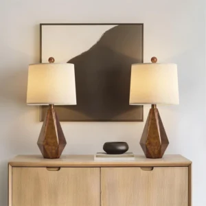 Alternative view of PoKat 20.25 Retro Farmhouse Table Lamp Set of 2, Living Room & Bedroom Rustic Linen Bedside Nightstand Lamps for Kids