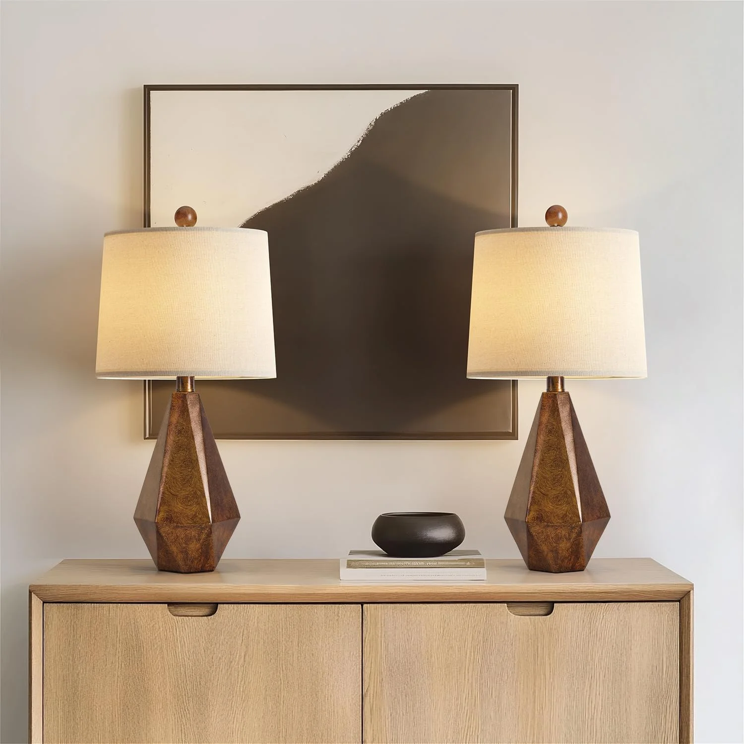PoKat 20.25 Retro Farmhouse Table Lamp Set of 2, Living Room & Bedroom Rustic Linen Bedside Nightstand Lamps for Kids - Image 2