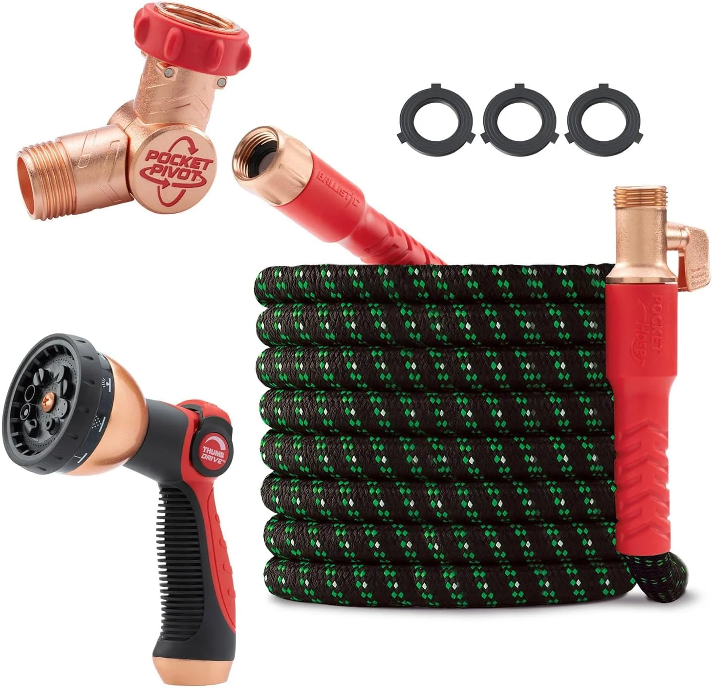 Pocket Hose Ballistic Double UV Edition 100 FT Expandable Garden Hose w/Pocket Pivot Swivel Connector - Image 4