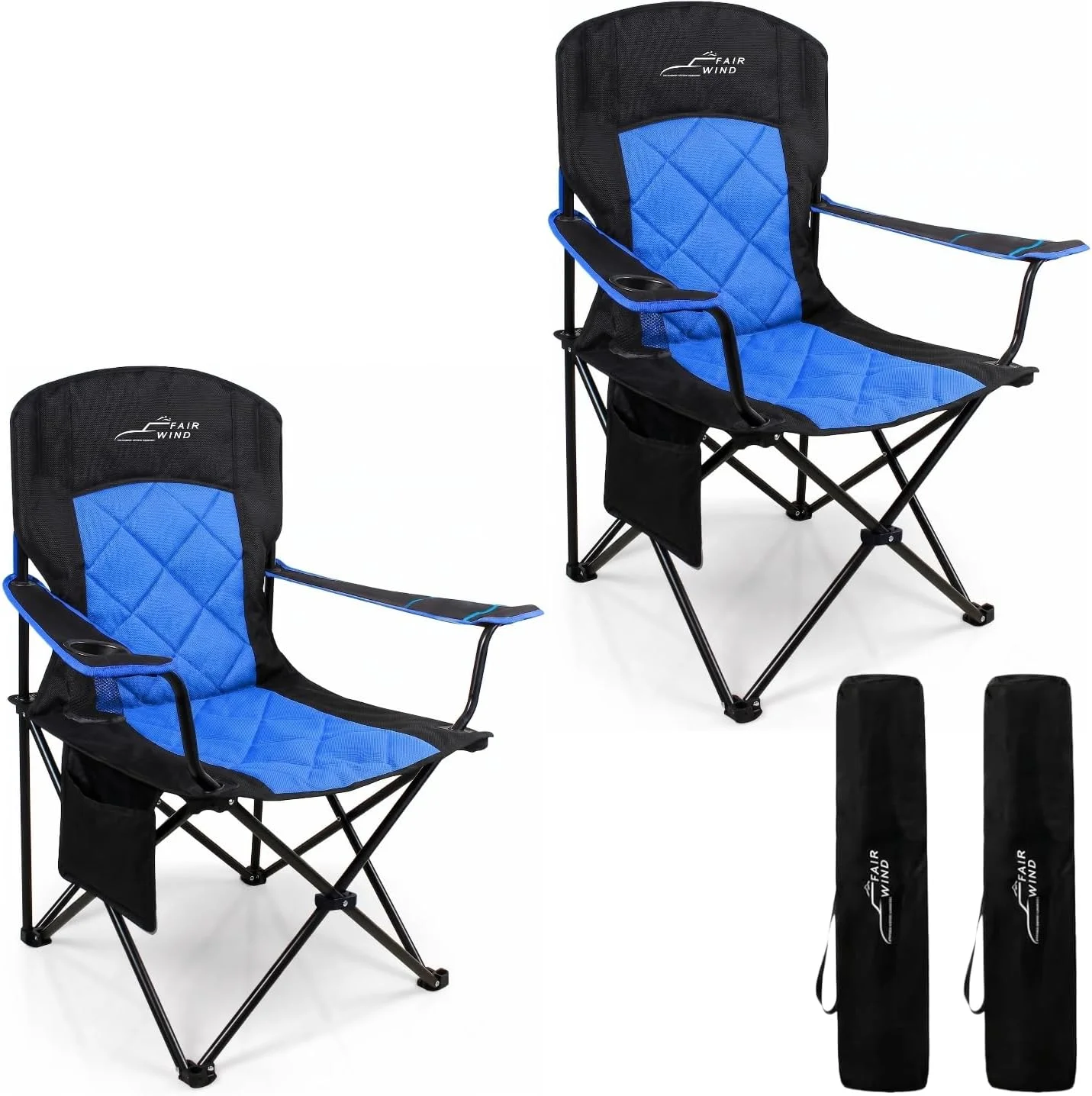 FAIR WIND Oversized Padded Camping Chair 2 Pack 350 LBS Capacity Heavy Duty Quad Chair with Lumbar-Support