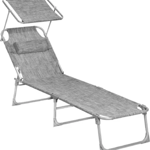 SONGMICS Sun Lounger, Folding Patio Chaise Lounge Chair with Canopy, 76 x 20.9 x 11.4 Inches, Holds 330 lb, UGCB19UV1