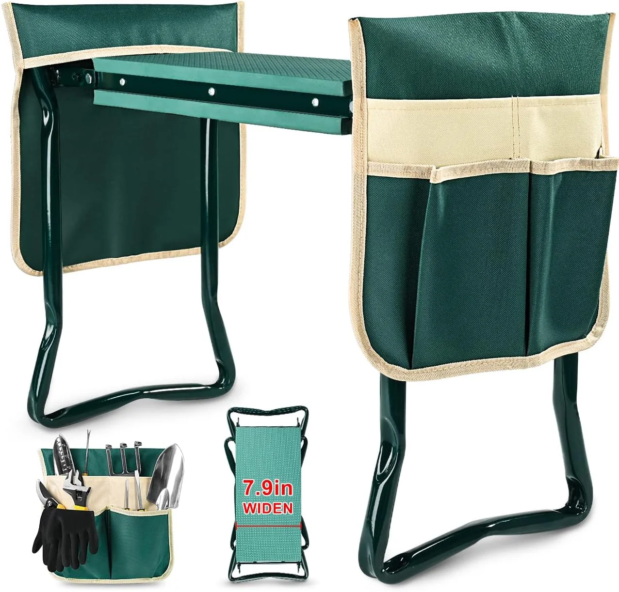KVR Upgraded Garden Kneeler and Seat with Thicken & Widen Soft Kneeling Pad, Heavy Duty Foldable Gardener Stool with 2 - Image 2