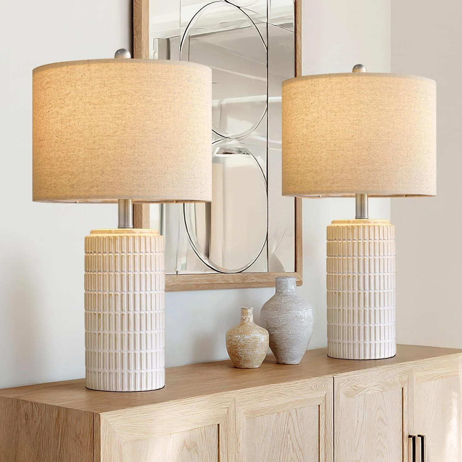 PoKat 20.75 Small Modern Ceramic Table Lamps Set of 2 - Image 7