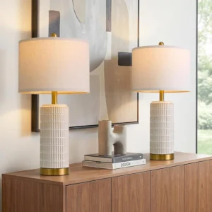 PoKat Small Bedside Table Lamps Set of 2 for Bedroom Living Room, 21.5'' Modern Ceramic Nightstand Lamps with Gold Base
