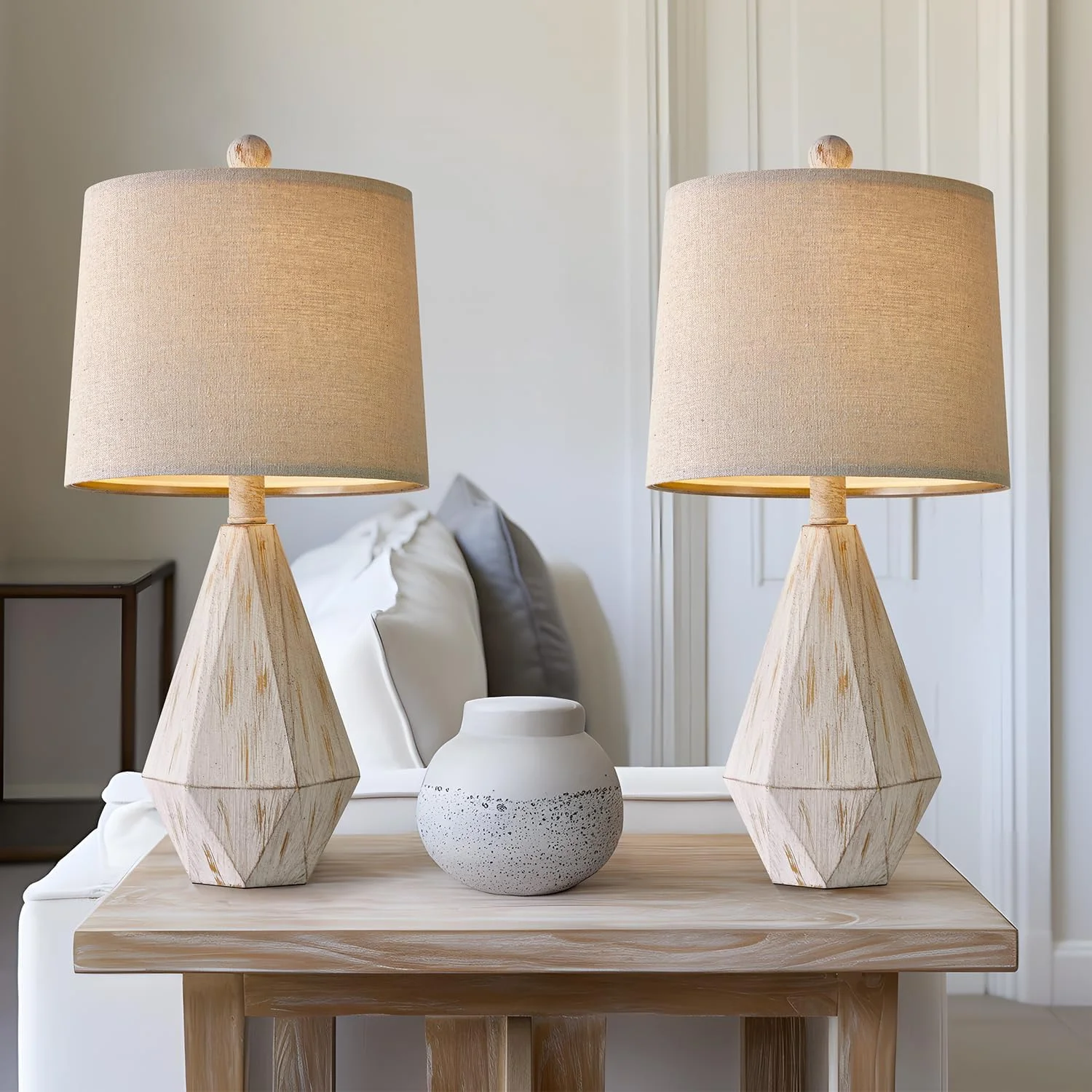 PoKat 20.25 Retro Farmhouse Table Lamp Set of 2, Living Room & Bedroom Rustic Linen Bedside Nightstand Lamps for Kids - Image 7