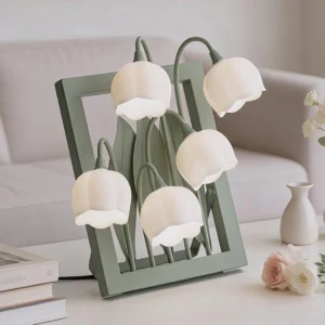 Alternative view of Green Flower Lamp for Home, 3-Color Temperature, Bedside Vintage Table Lamps