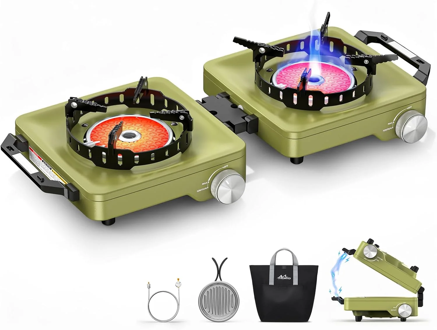 MoKo Propane Camping Stove 2 Burner, 36, 000 BTU Infrared & Open Flame Hybrid, Windproof Folding Portable Outdoor Gas - Image 3