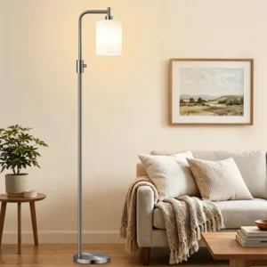 Dimmable Floor Lamp for Living Room with Clear Glass Lampshade, Bulb Included, 900LM, Arc Standing Tall Lamp for Bedroom
