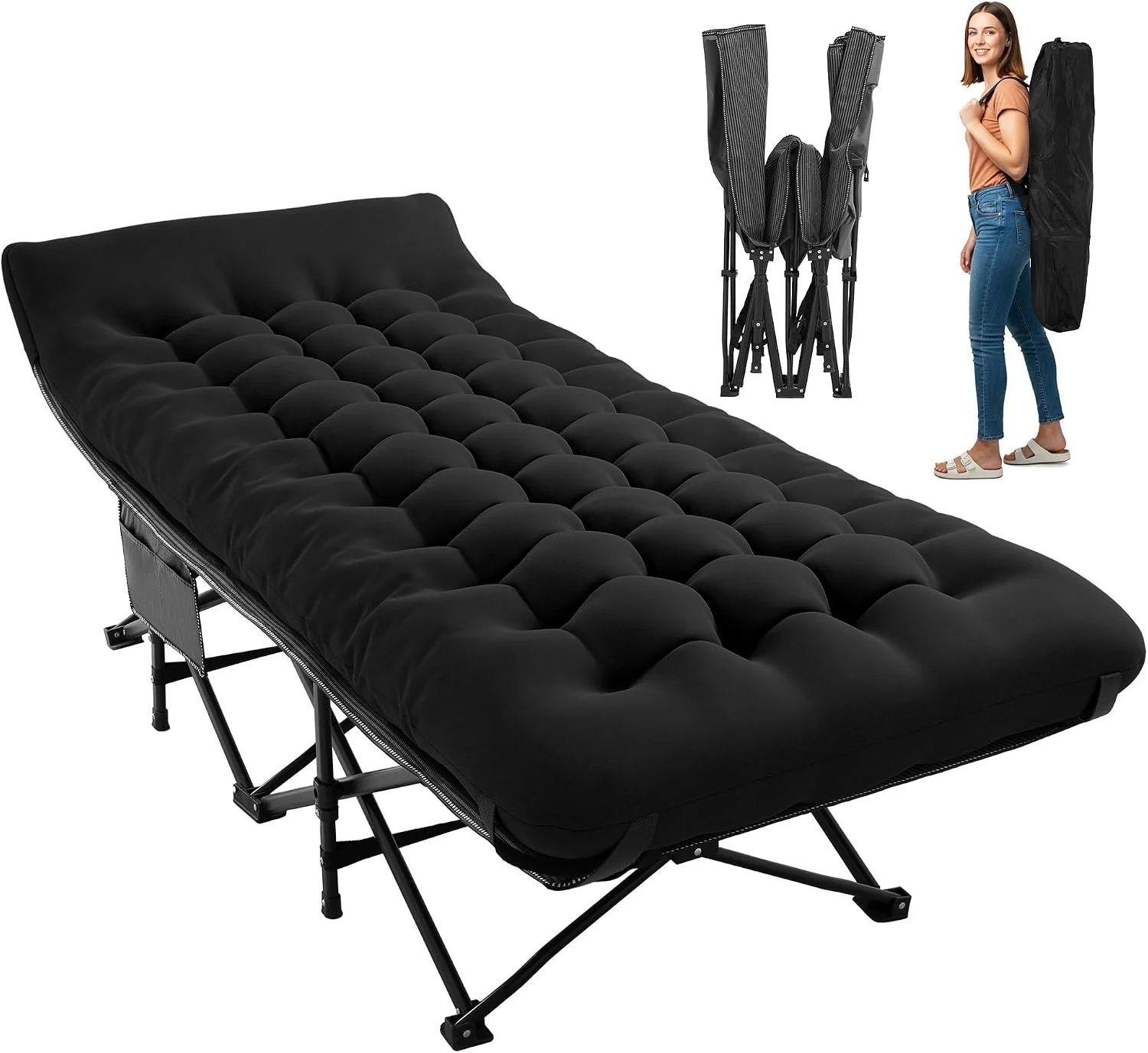 JEAREY Camping Cot for Sleeping 28 Extra Wide, Heavy-Duty 1200D Oxford Foliding Cots for Adults Portable with Mattress