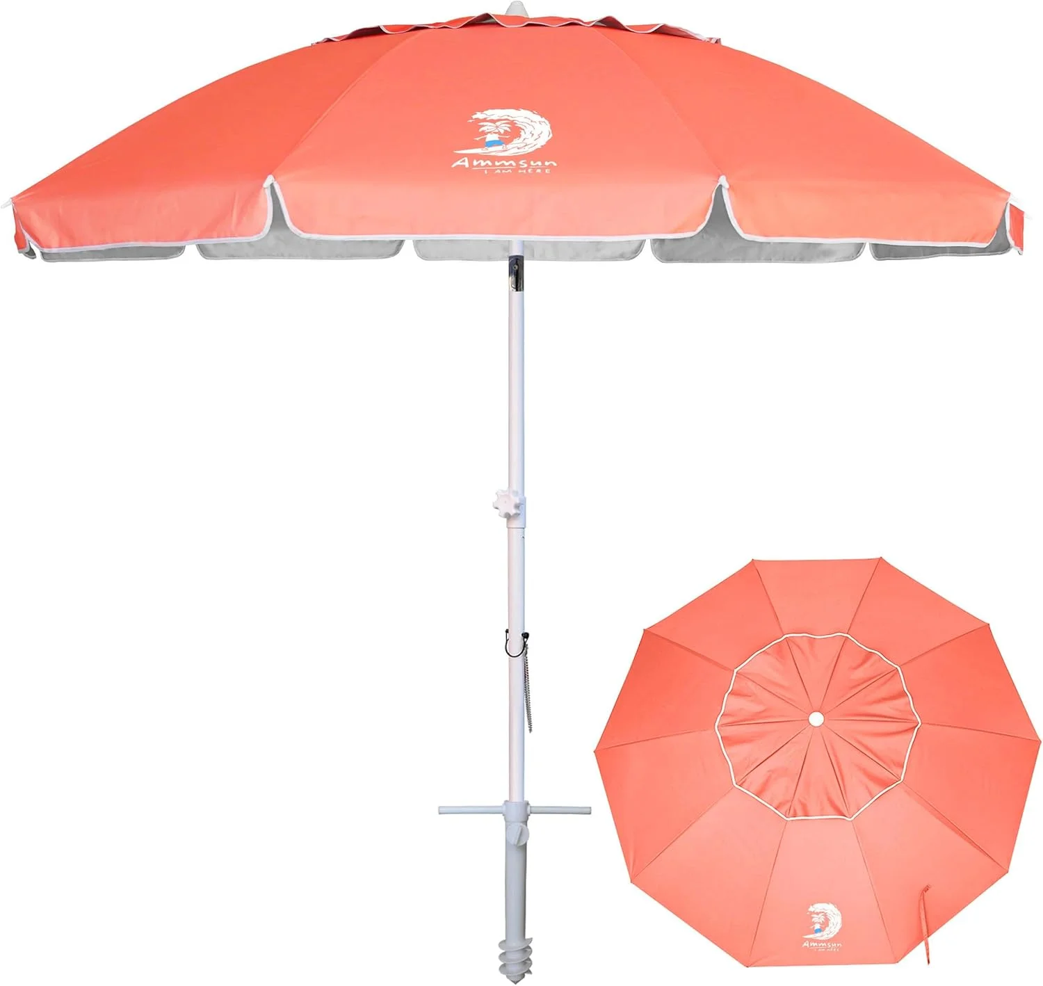 AMMSUN 8 Feet Large Beach Umbrella with Sand Anchor Heavy Duty High Wind Portable Outdoor Umbrellas UV 50+ Protection - Image 2