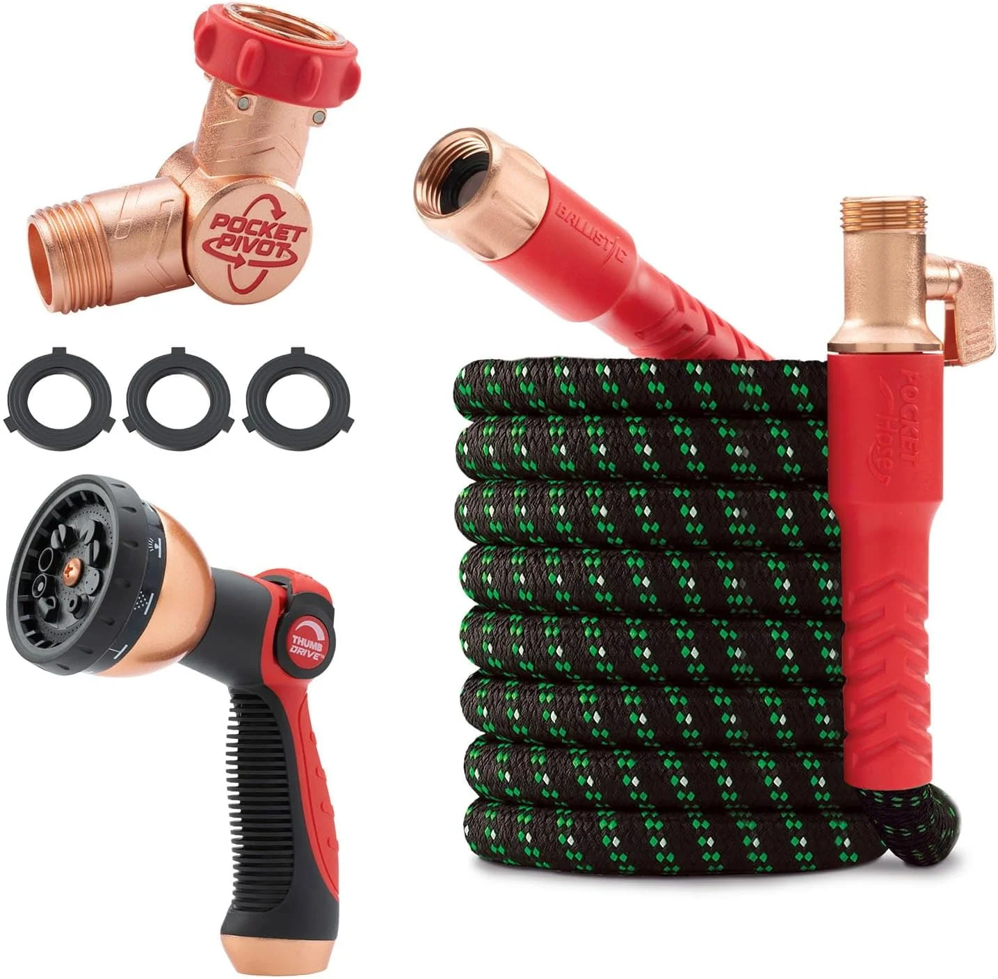 Pocket Hose Ballistic Double UV Edition 100 FT Expandable Garden Hose w/Pocket Pivot Swivel Connector - Image 2