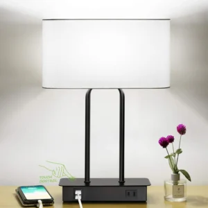 Alternative view of Lakumu Bedside Touch Control Table Lamps with Dual USB Charging Ports 1 AC Outlet, Dimmable