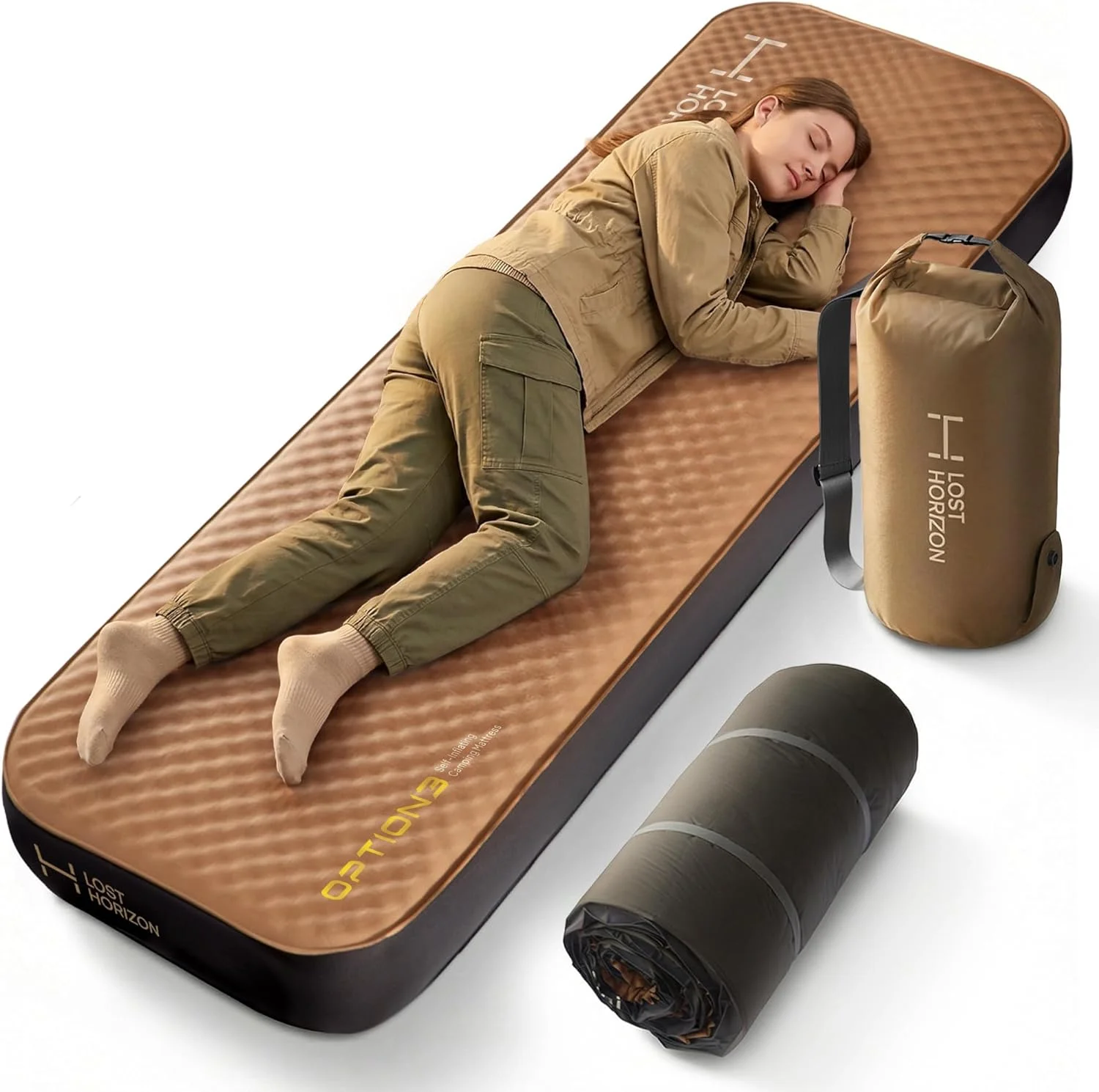 Lost Horizon Air & Foam Camping Mattress, Self-Inflating Sleeping Pad, 4.5 Thick, with Pump Sack, R13 Insulation