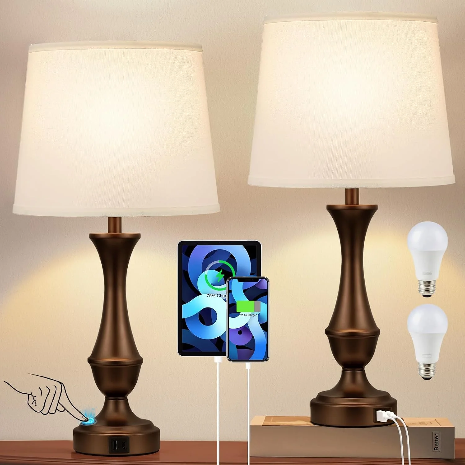 Seealle Touch Lamps for Nightstand, Dimmable, Bulb Included - Image 5