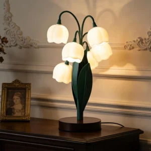 Green Flower Lamp for Home, 3-Color Temperature, Bedside Vintage Table Lamps