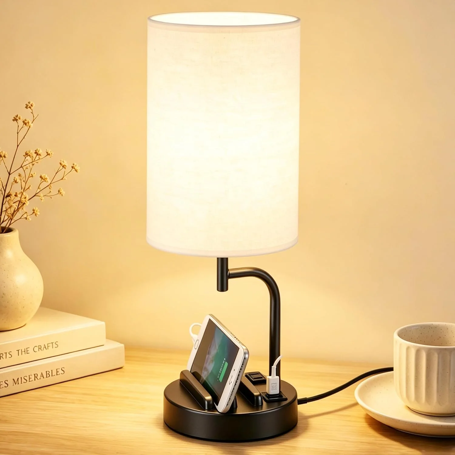 Dreamholder Touch Control USB Table Lamp with USB C/A & AC Outlet, Dimmable, Bulb Included - Image 6