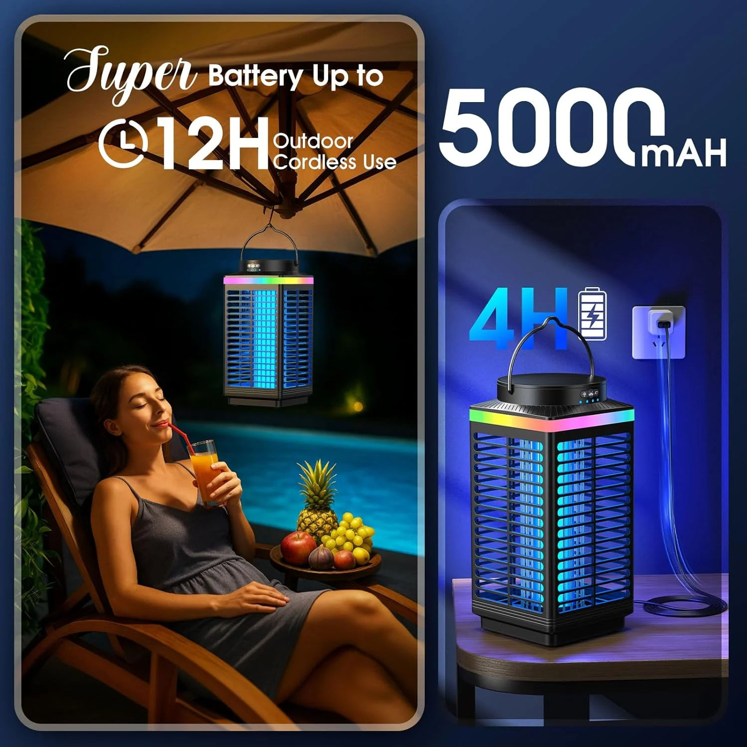 Bug Zapper Outdoor, 4-in-1 4200V Electric Mosquito Zapper, Rechargeable Bug Zapper Cordless Fly Zapper with 5000mAH - Image 4