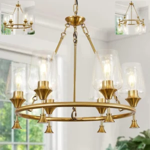 Alternative view of 20 Dining Room Light Fixture/Chandelier Over Table, 5-Light Black & Wood Grain Farmhouse Chandeliers for Dining Room