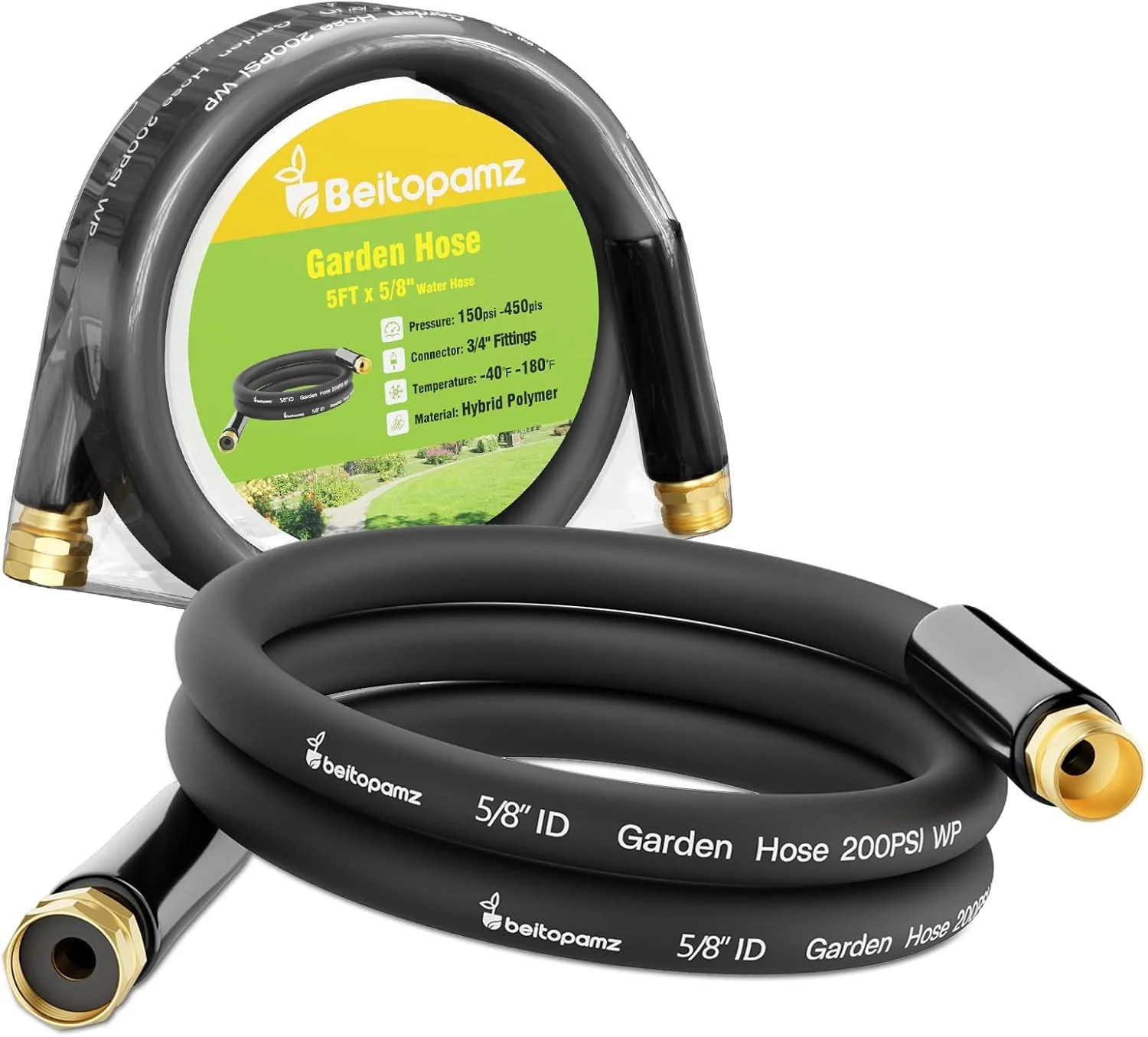 Beitopamz 100 ft Garden Hose, 5/8 in Heavy Duty Water Hose, Male to Female 3/4'' Brass Fittings for Patio - Image 3