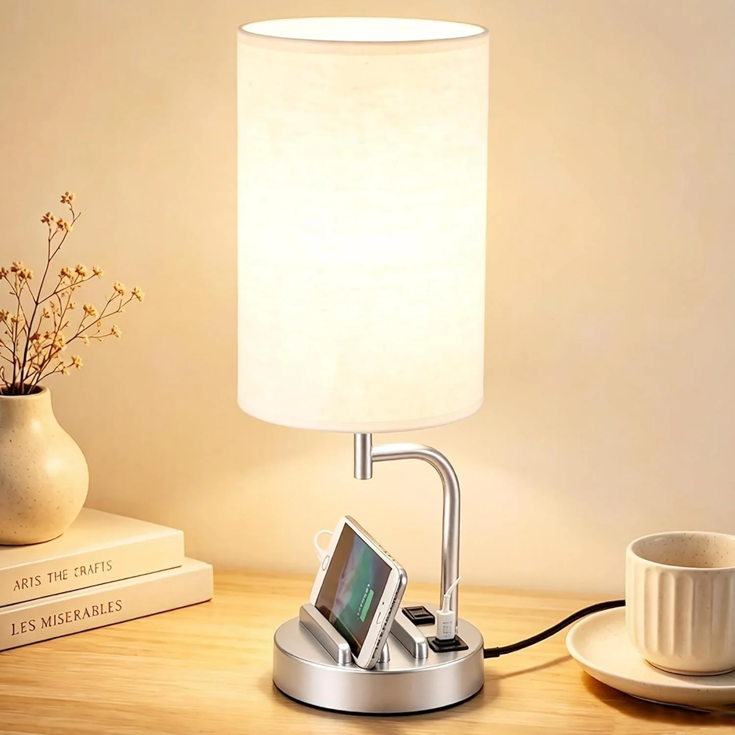 Dreamholder Touch Control USB Table Lamp with USB C/A & AC Outlet, Dimmable, Bulb Included - Image 3