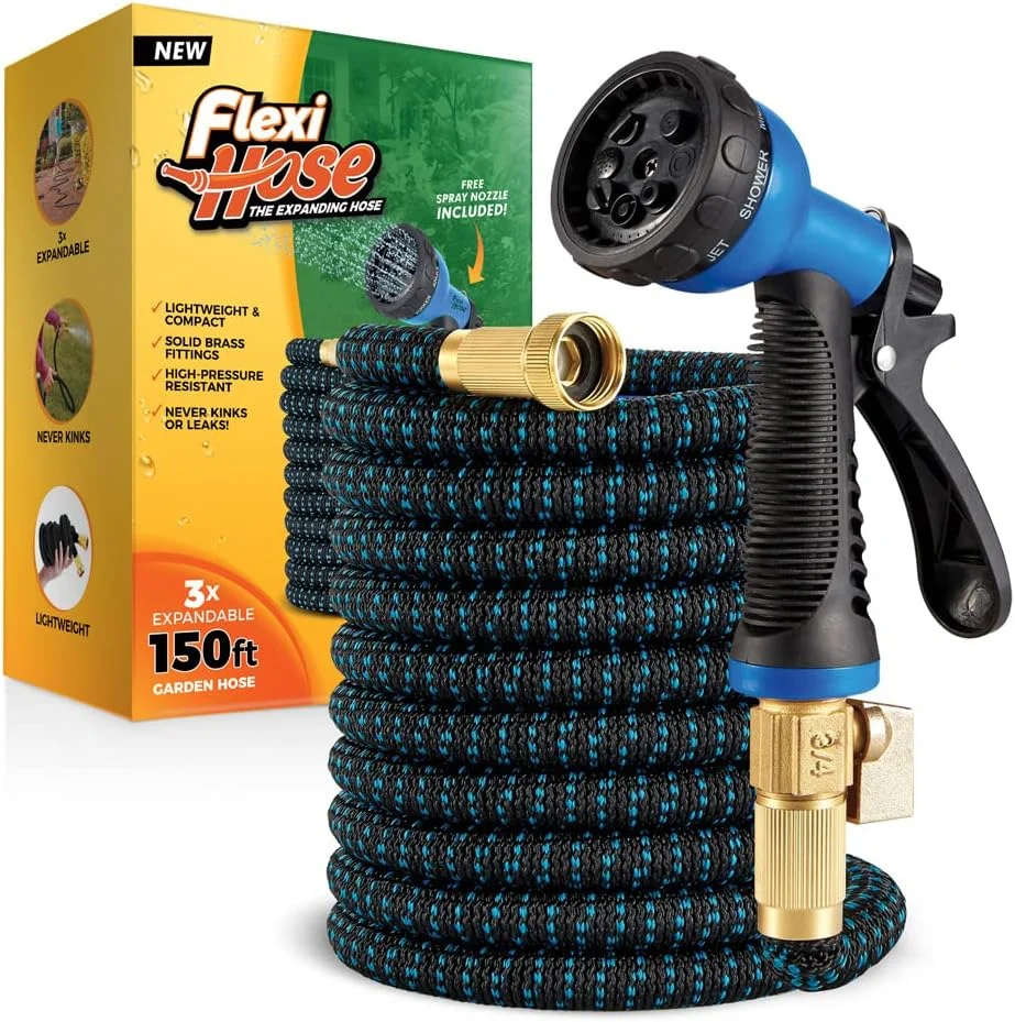 Flexi Hose Expandable Garden Hose with 8 Function Nozzle, 100FT, Lightweight Retractable Garden Hose