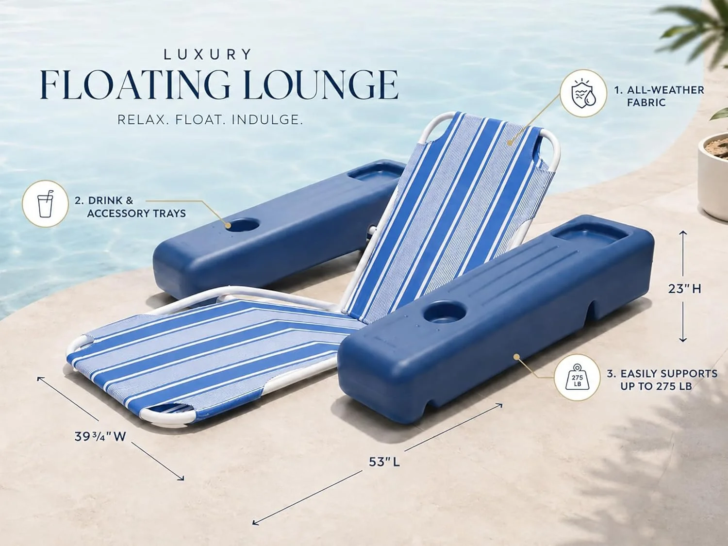 Poolmaster Caribbean Retro Floating Chaise Pool Lounge Chair for Adults - Image 5