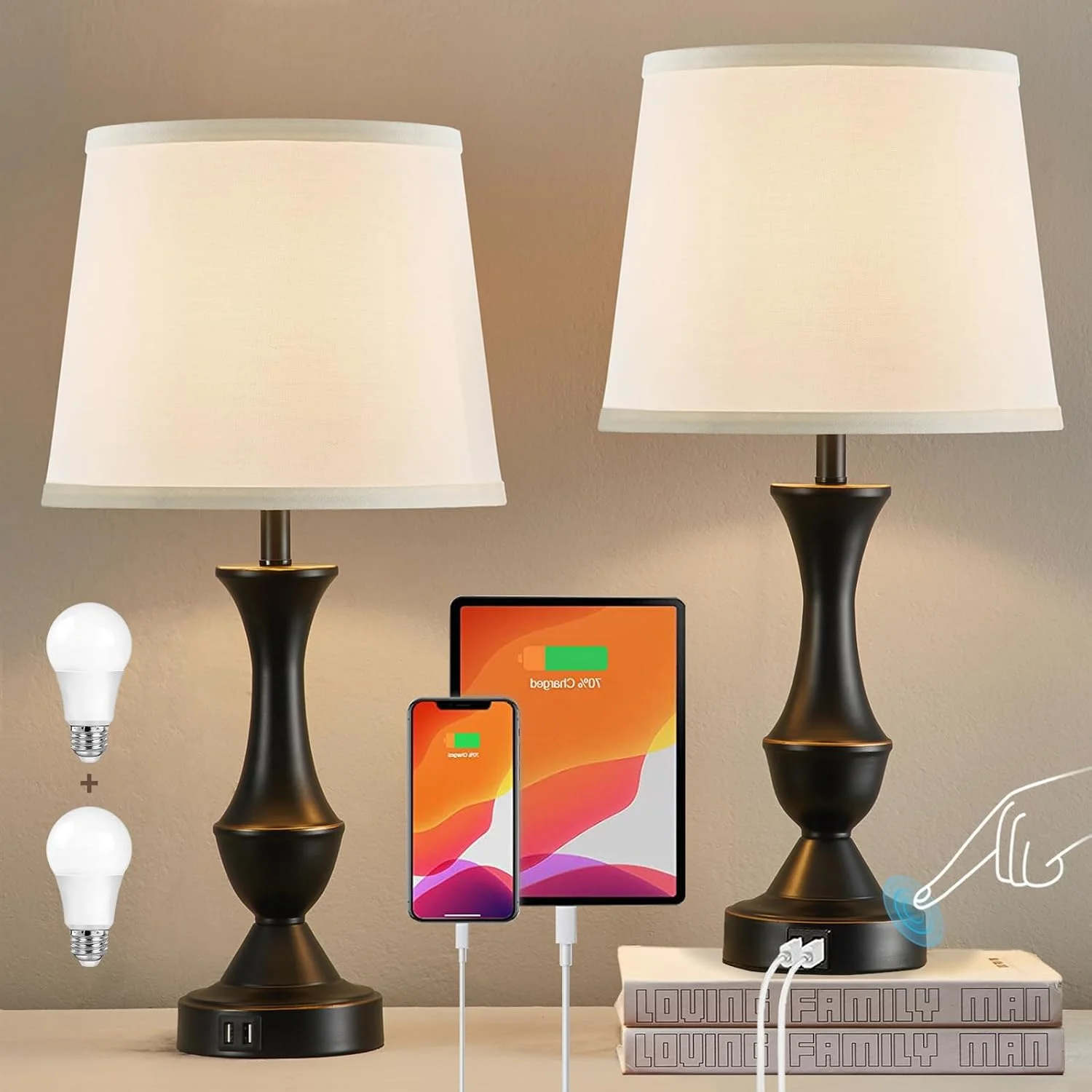 Luvkczc Table Lamp Set of 2, 19 Farmhouse Vintage Bedside Lamps for Living Room & Bedroom - Image 6