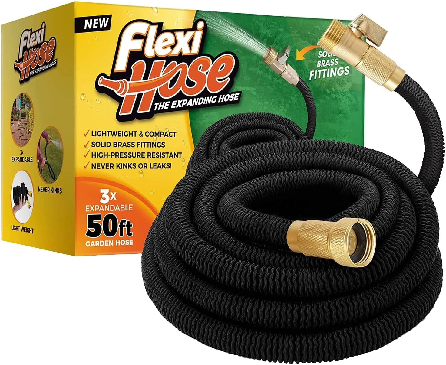 Flexi Hose Lightweight Expandable Garden Hose, 100FT -Retractable Garden Hose, 3/4 Inch Solid Brass Fittings and Double - Image 4