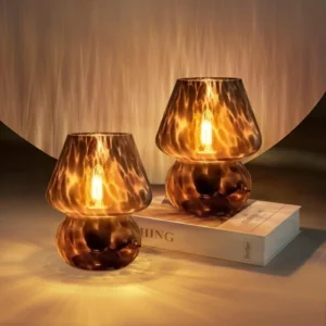 ONEWISH Mushroom Lamp Small Vintage Table Lamp for Bedroom Nightstand, Dimmable