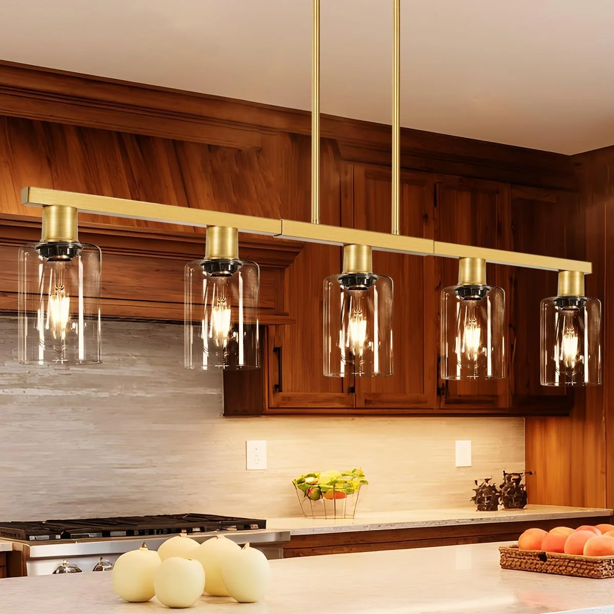 4-Light Kitchen Island Lighting, Farmhouse Chandelier with Adjustable Height & Clear Glass Shades - Image 10