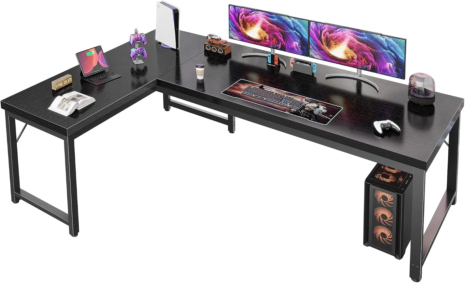 Huuger 63 Inch L Shaped Desk with Power Outlets and USB-C Port, 0.95 Inch Thicker Desktop