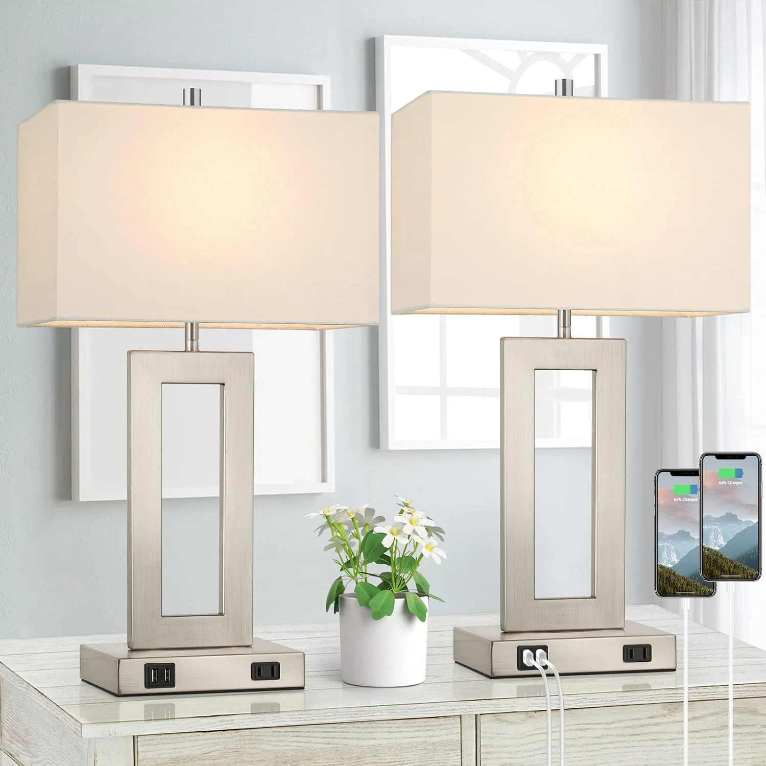 Set of 2 Touch Control Table Lamp with 2 USB Ports, Dimmable - Image 12