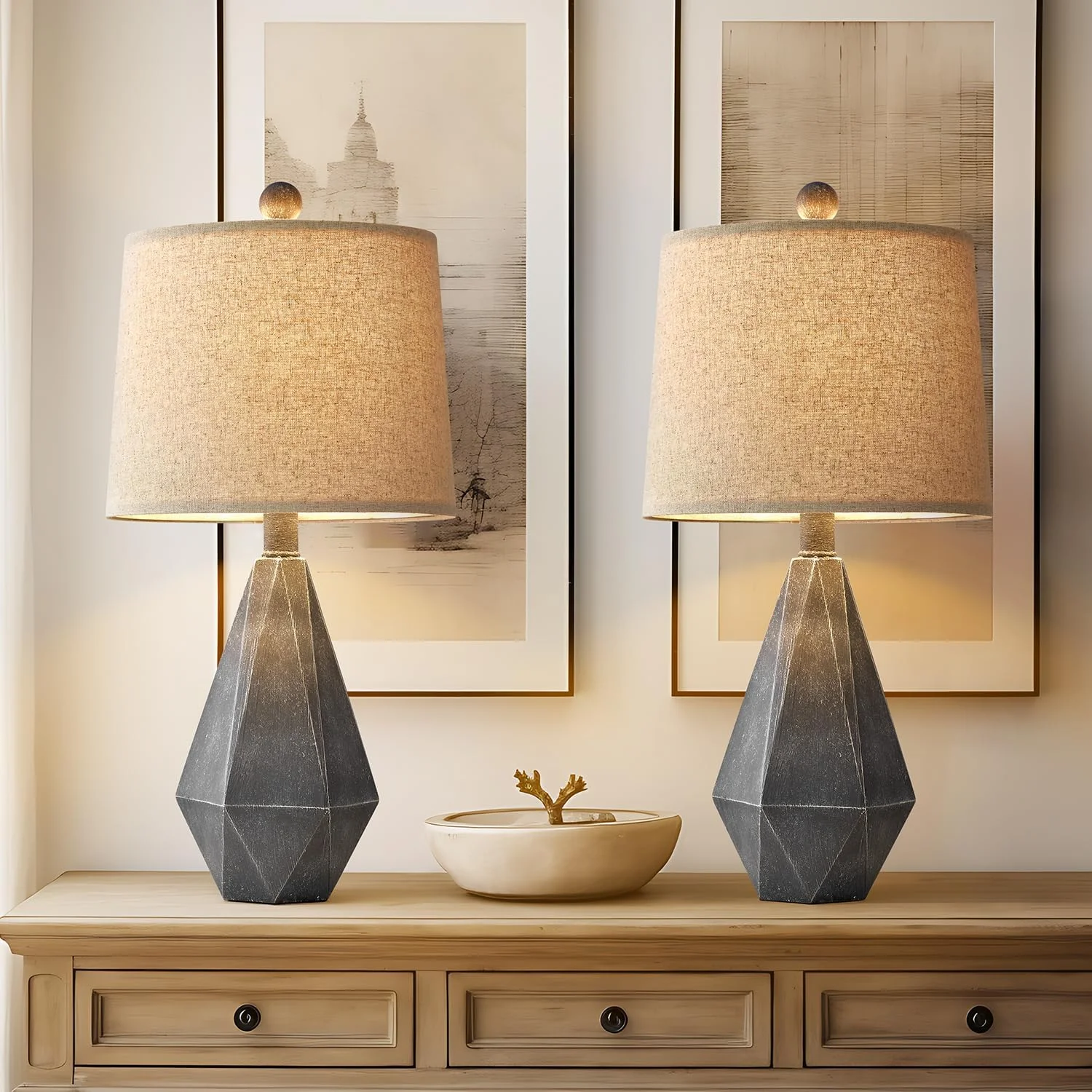 PoKat 20.25 Retro Farmhouse Table Lamp Set of 2, Living Room & Bedroom Rustic Linen Bedside Nightstand Lamps for Kids - Image 12