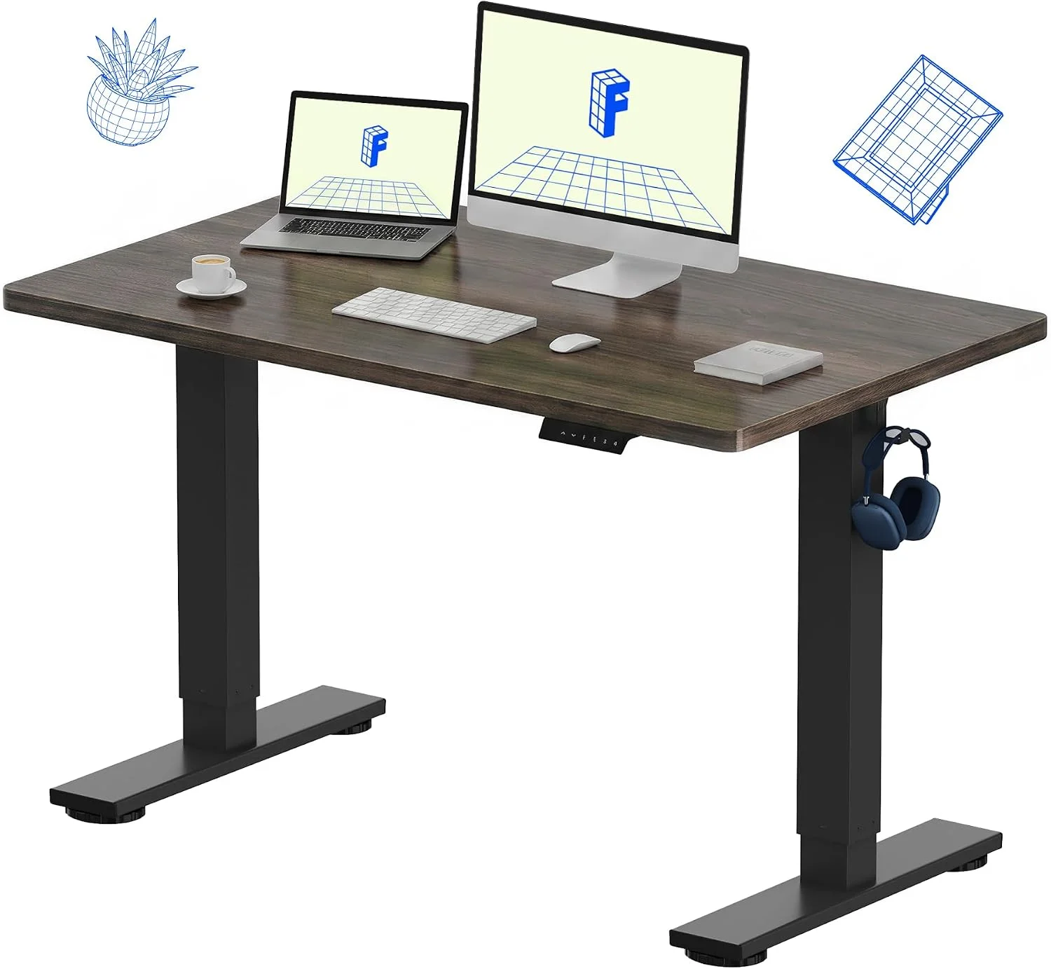 FLEXISPOT EN1 One-Piece Standing Desk, Electric Adjustable with 4 Memory Presets, 176 LBS Capacity, 48x24 Black - Image 4
