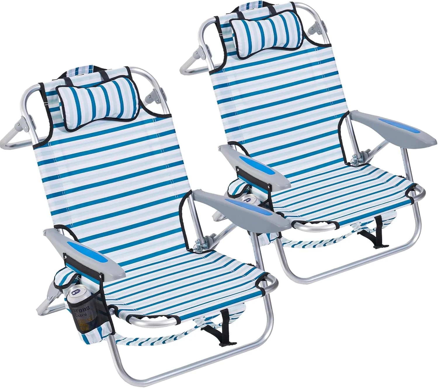 Canpsky 2 Pack Lightweight Portable Camping Beach Chair for Adults, Outdoor Lay Flat Folding Beach Chairs with 5 - Image 5