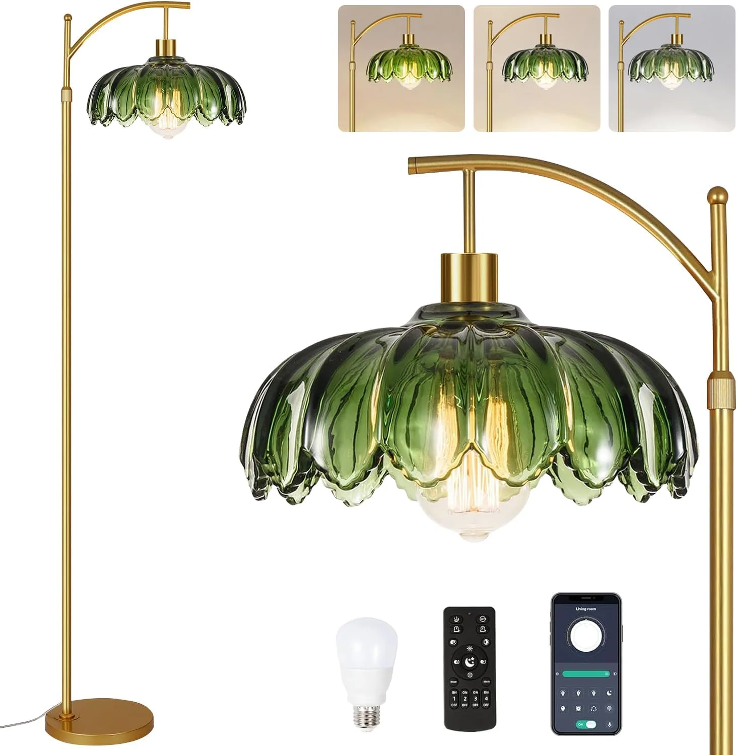 Arc Floor Lamp for Living Room Rattan Boho Floor Lamp with Remote Control, Dimmable, 3-Color Temperature - Image 8