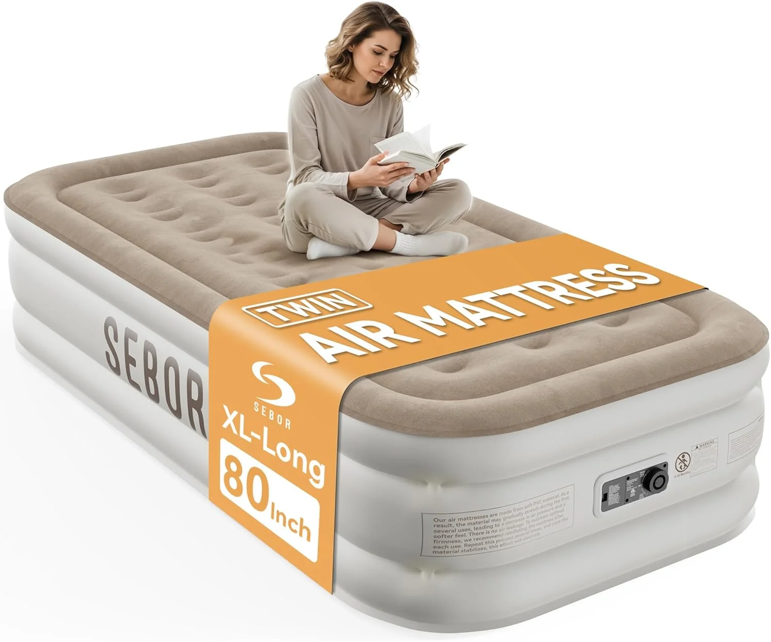 Sebor Air Mattress with Built-in Pump, Comfortable Self-Inflating Air Mattress with High-Speed Pump, 18 Twin XL) - Image 3