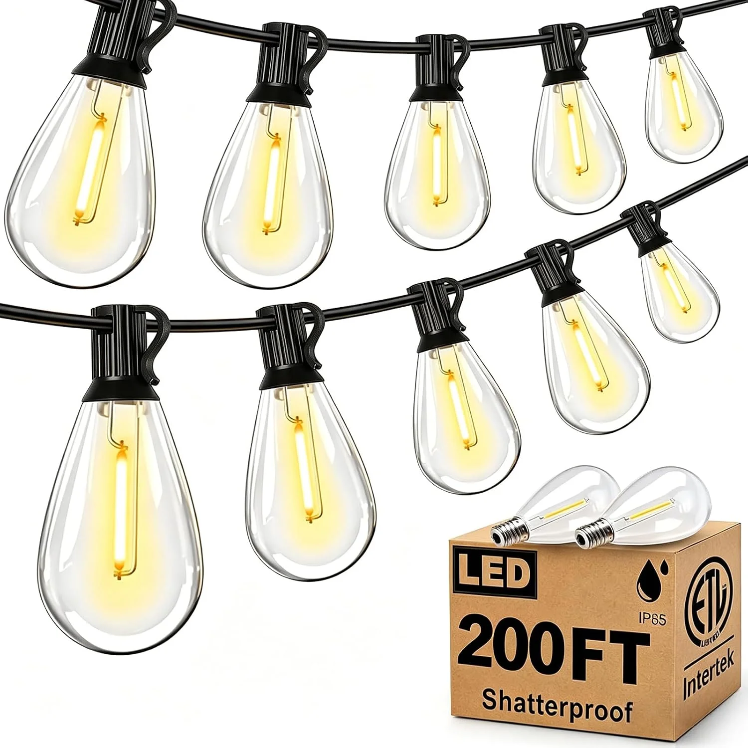 Tenmiro 200FT LED Outdoor String Lights with Remote, 74+2 Shatterproof Bulbs Dimmable Timing 3 Light Modes Outside Patio - Image 5