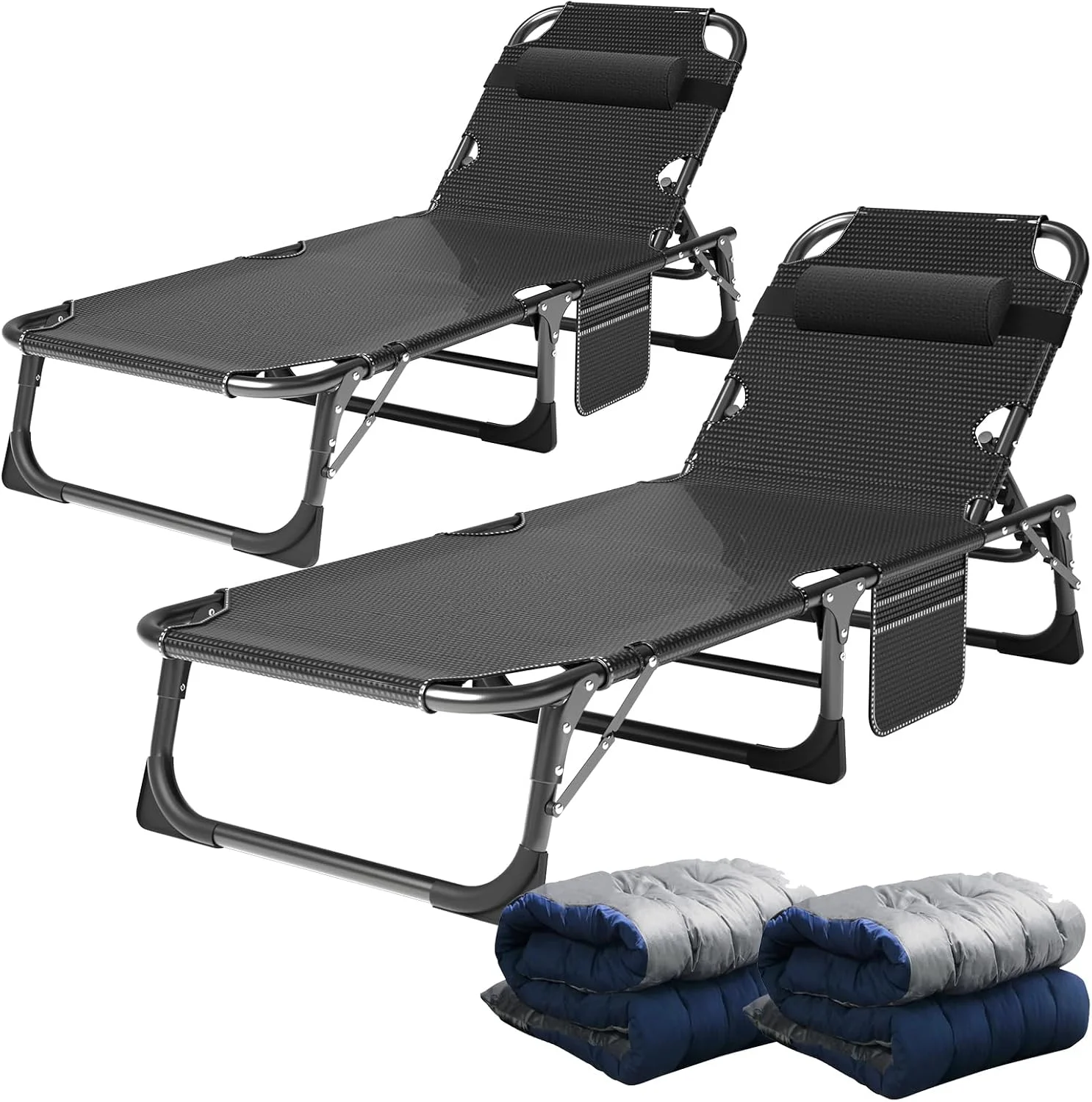 ABORON Heavy Duty Tanning Chair, Outdoor 5-Position Folding Chaise Lounge Chair with Pad, Portable Beach Lounge Chair - Image 3
