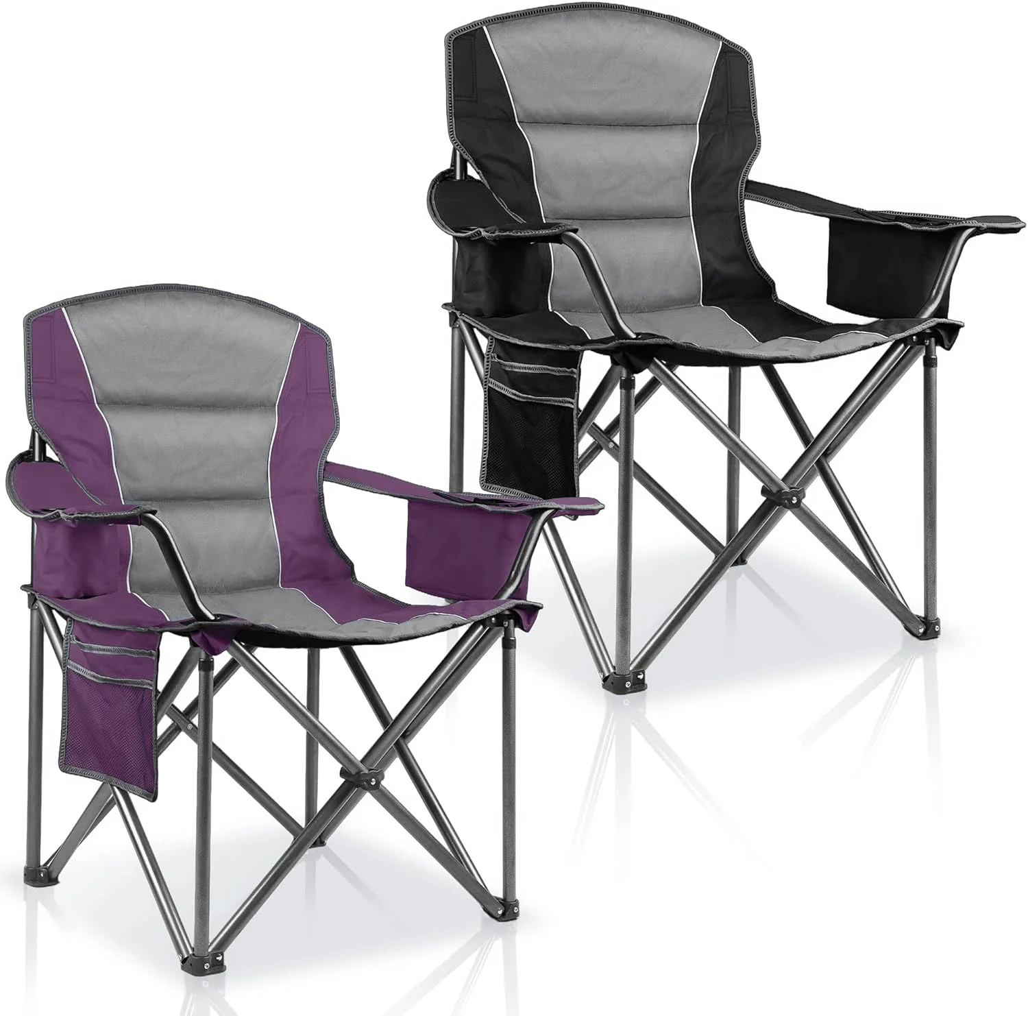 LANMOUNTAIN 2 Pack Padded Oversized Camping Chairs for Adults, Heavy Duty Support 400 Lbs, Folding Portable Lawn Chair - Image 2
