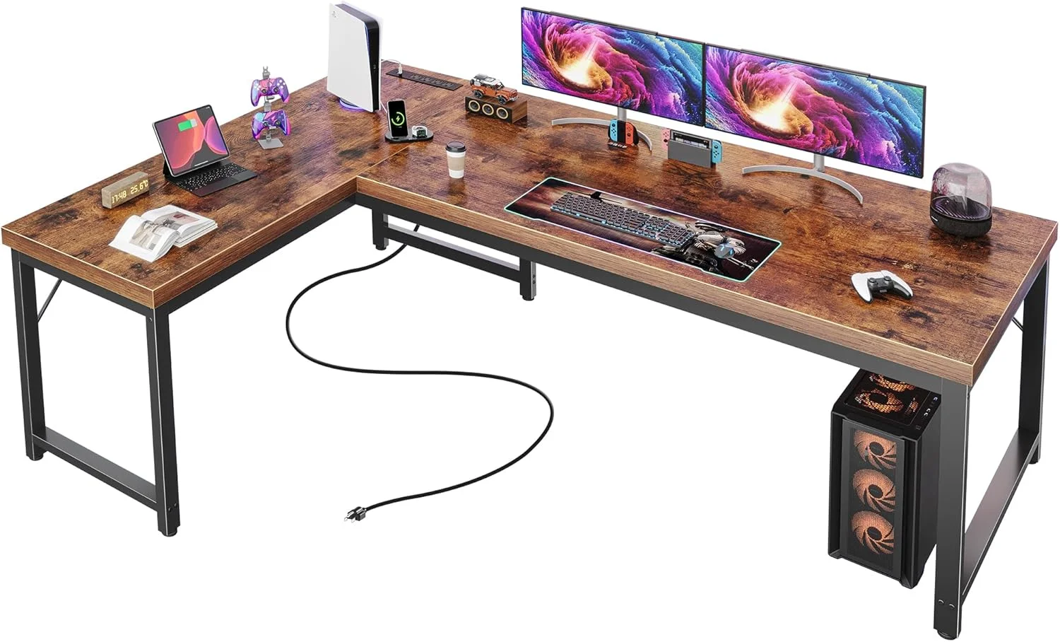 Huuger 63 Inch L Shaped Desk with Power Outlets and USB-C Port, 0.95 Inch Thicker Desktop - Image 7