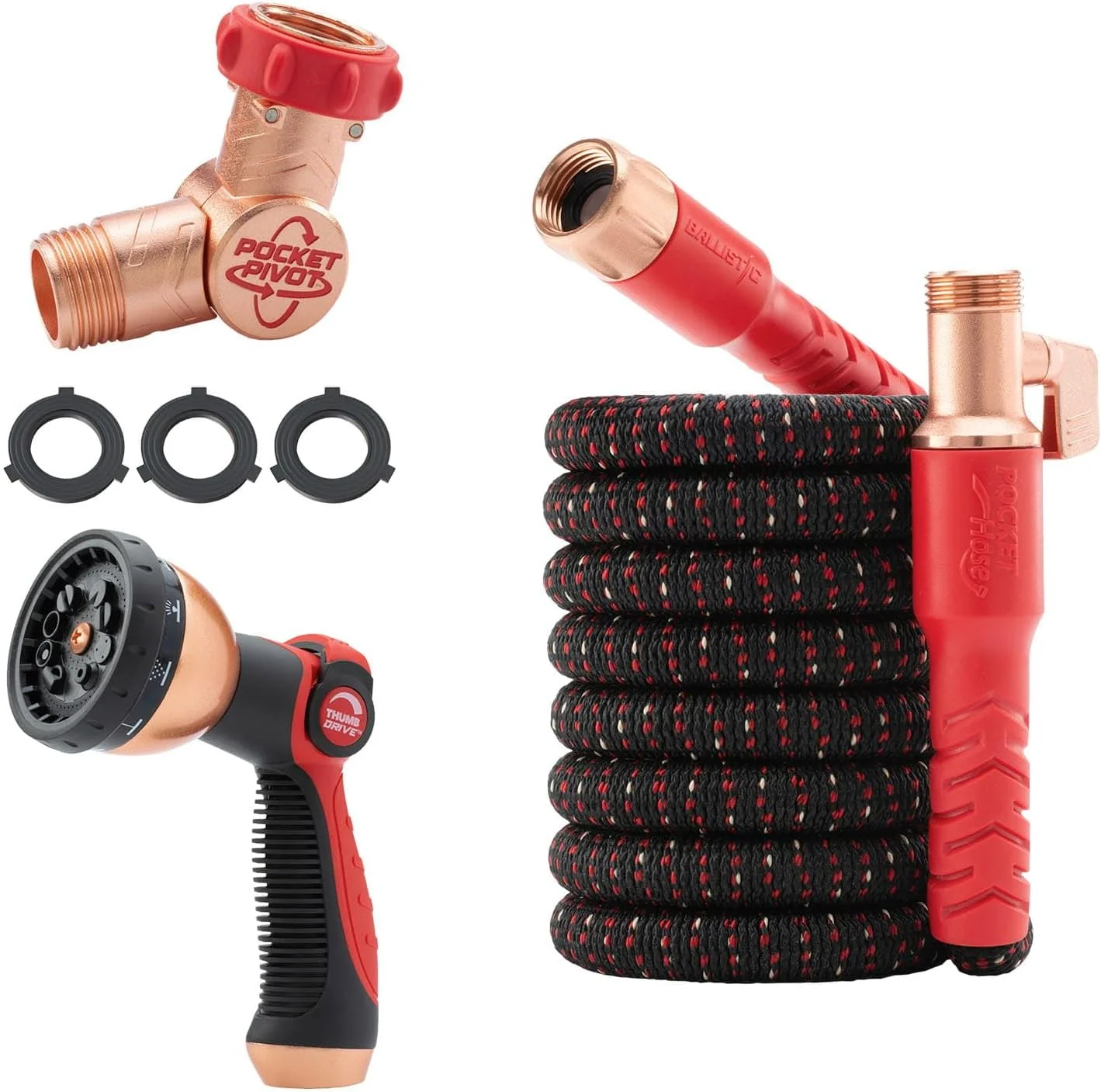 Pocket Hose Ballistic 50 FT Expandable Garden Hose, No-Kink, 360° swiveling pocket pivot connector