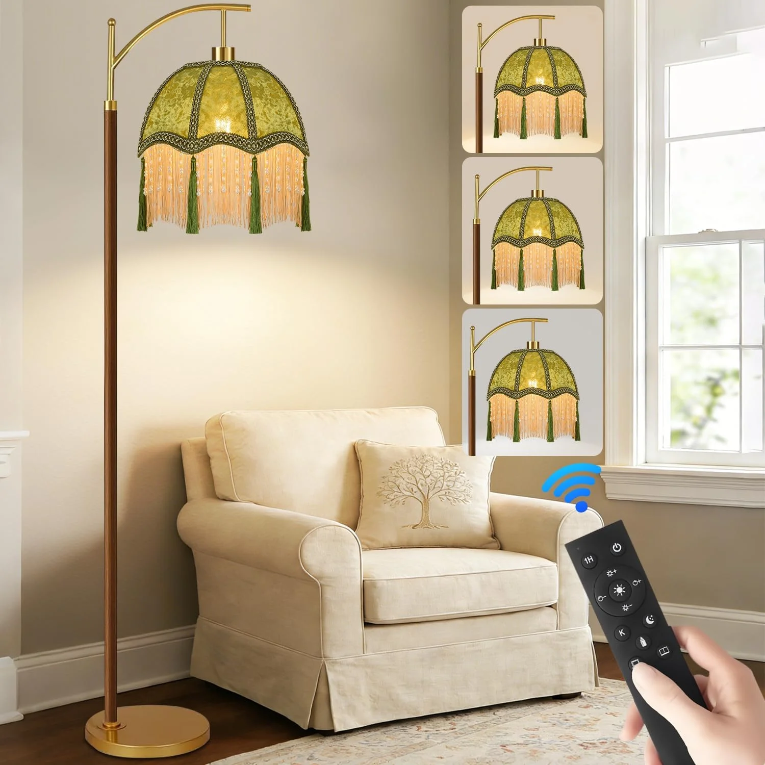 Arc Floor Lamp for Living Room Rattan Boho Floor Lamp with Remote Control, Dimmable, 3-Color Temperature - Image 10