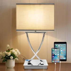 Alternative view of OYedis Fully Dimmable Medium Table Lamp for Bedroom with Type C/USB Charging Port and 1 AC Outlet White Shade 21.38