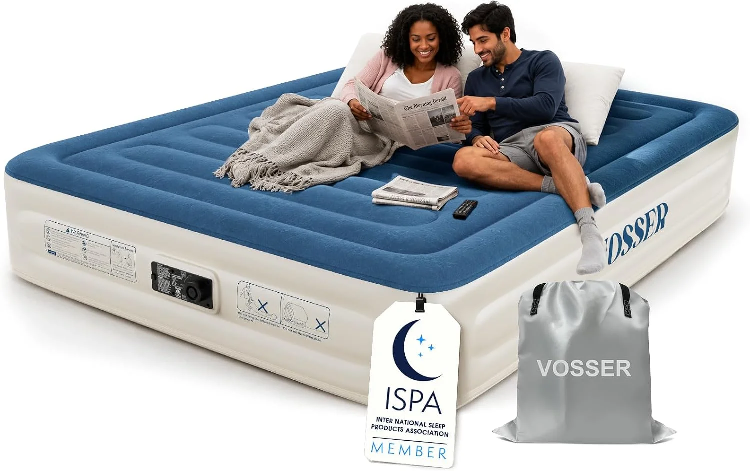 VOSSER Queen Air Mattress with Built-in Pump, 18'' Raised Blow Up Mattress, Flocked Top Inflatable Mattress for Home - Image 4