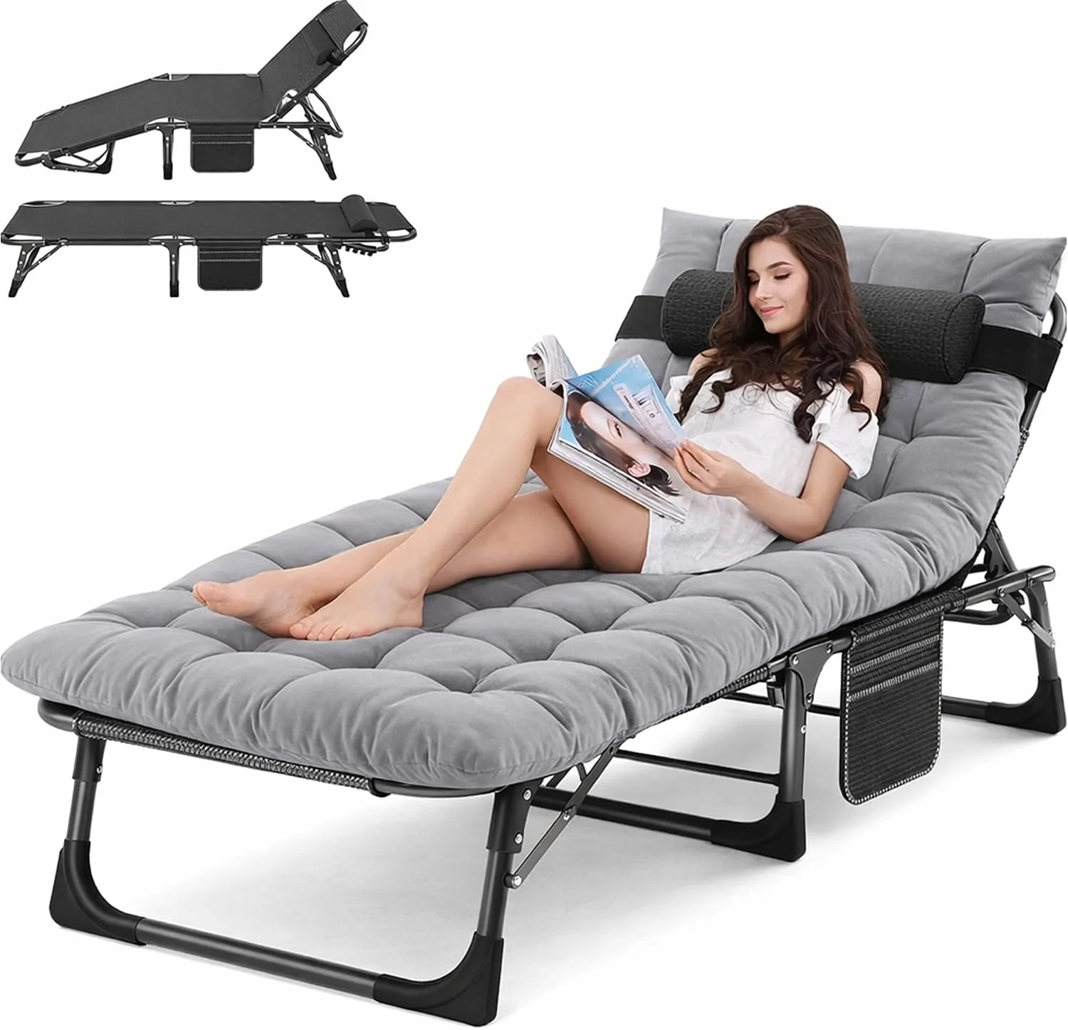 ABORON Heavy Duty Tanning Chair, Outdoor 5-Position Folding Chaise Lounge Chair with Pad, Portable Beach Lounge Chair - Image 18